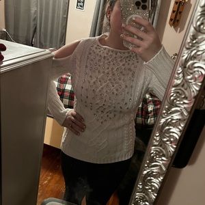 Boston Proper Rhinestone Cold Shoulder Sweater